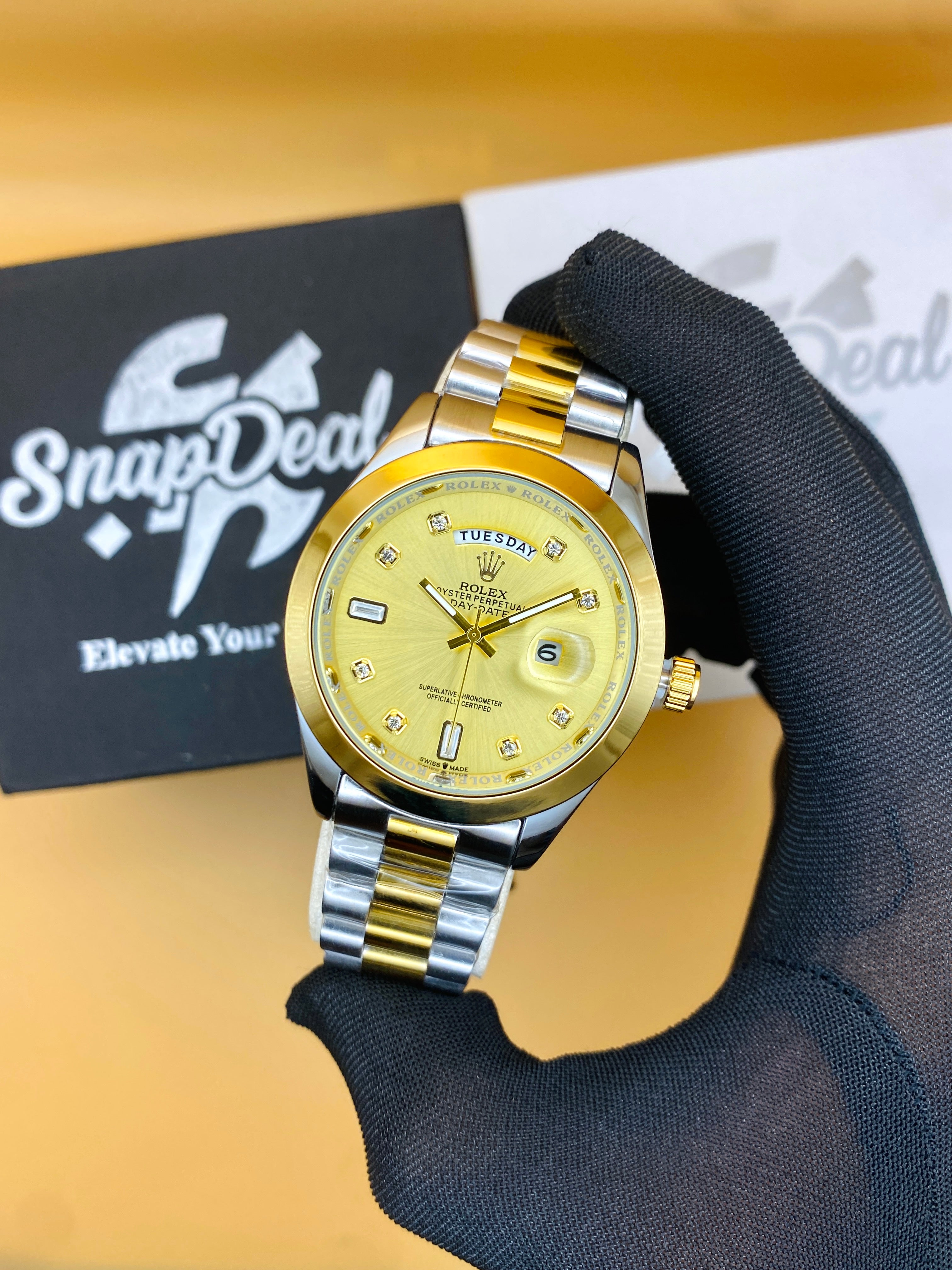 Rolex Stainless Steel 40mm Two Tone Golden-Silver with (Golden Dial) Day-Date