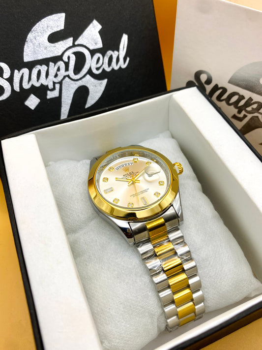 Rolex Stainless Steel 40mm Two Tone Golden-Silver with (White Dial) Day-Date