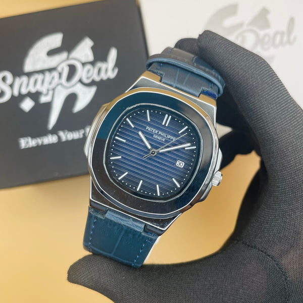 PATEK PHILLIPE Blue Leather Strap Master Lock - Dial (Blue-Silver)