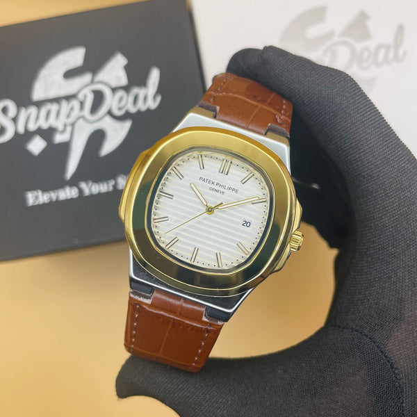 PATEK PHILLIPE Brown Leather Strap Master Lock - Dial (Golden-White)