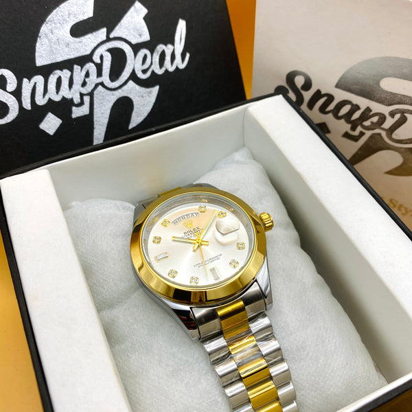 Rolex Stainless Steel 40mm Two Tone Golden-Silver with (White Dial) Day-Date