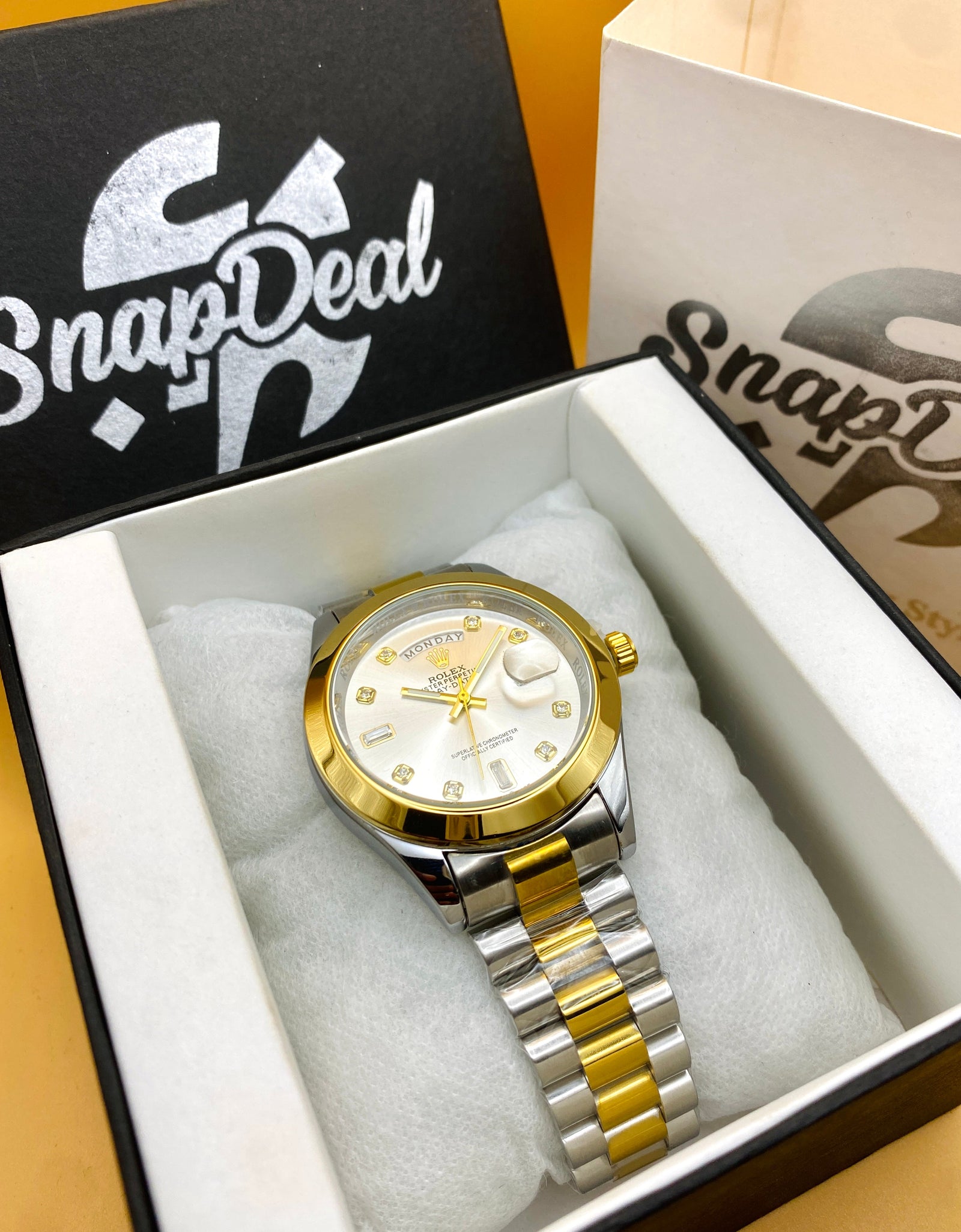 Rolex Stainless Steel 40mm Two Tone Golden-Silver with (White Dial) Day-Date