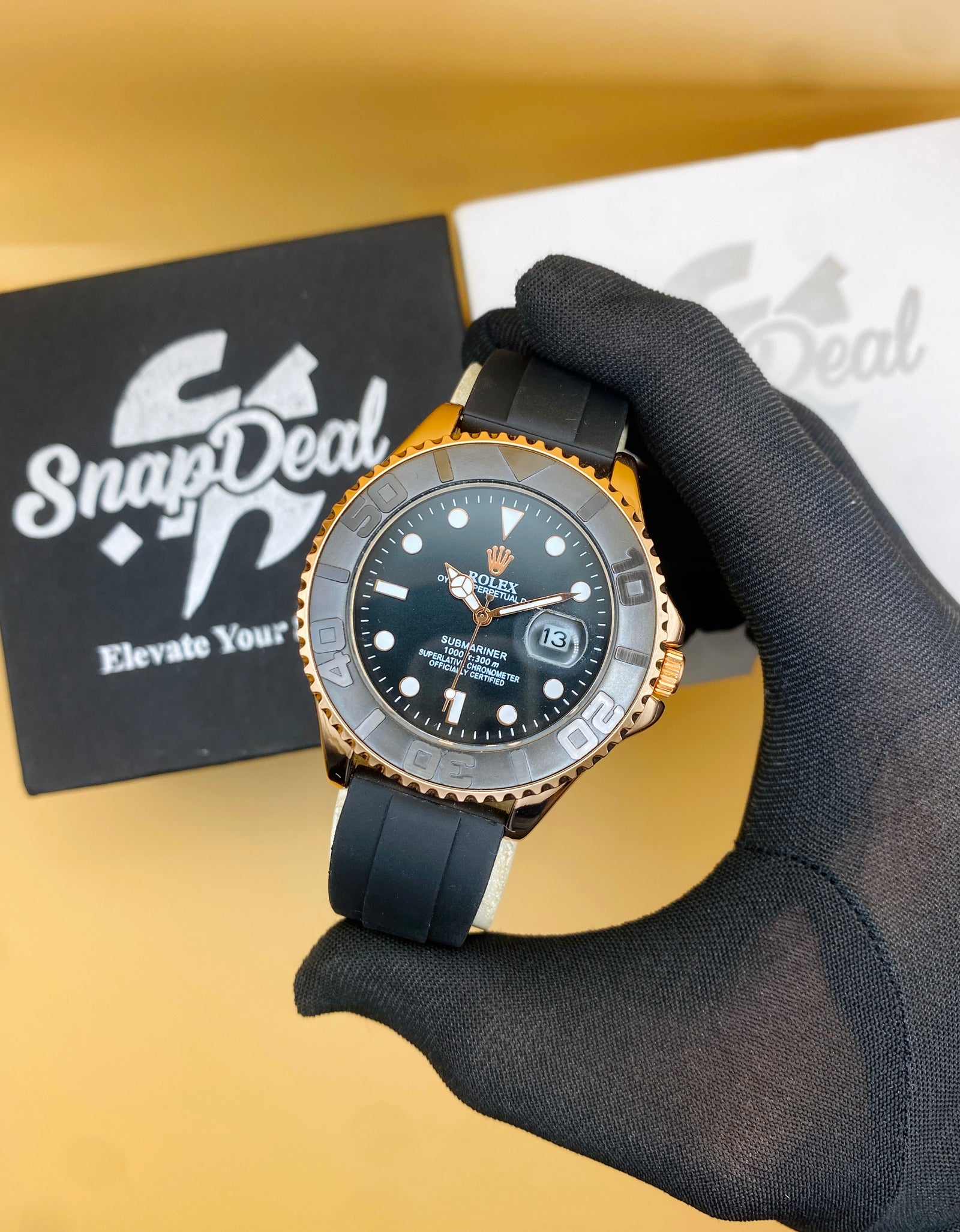 Premium Minimal Gold Black Yacht Master Oyster Watch