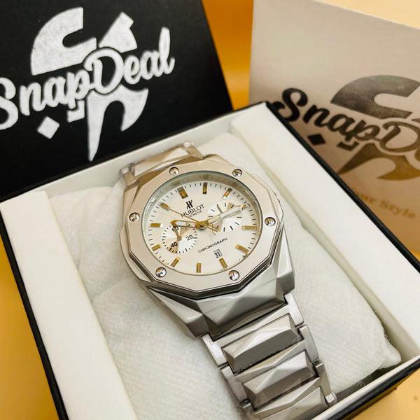 HB Diamond Cut Silver with (White Dial)
