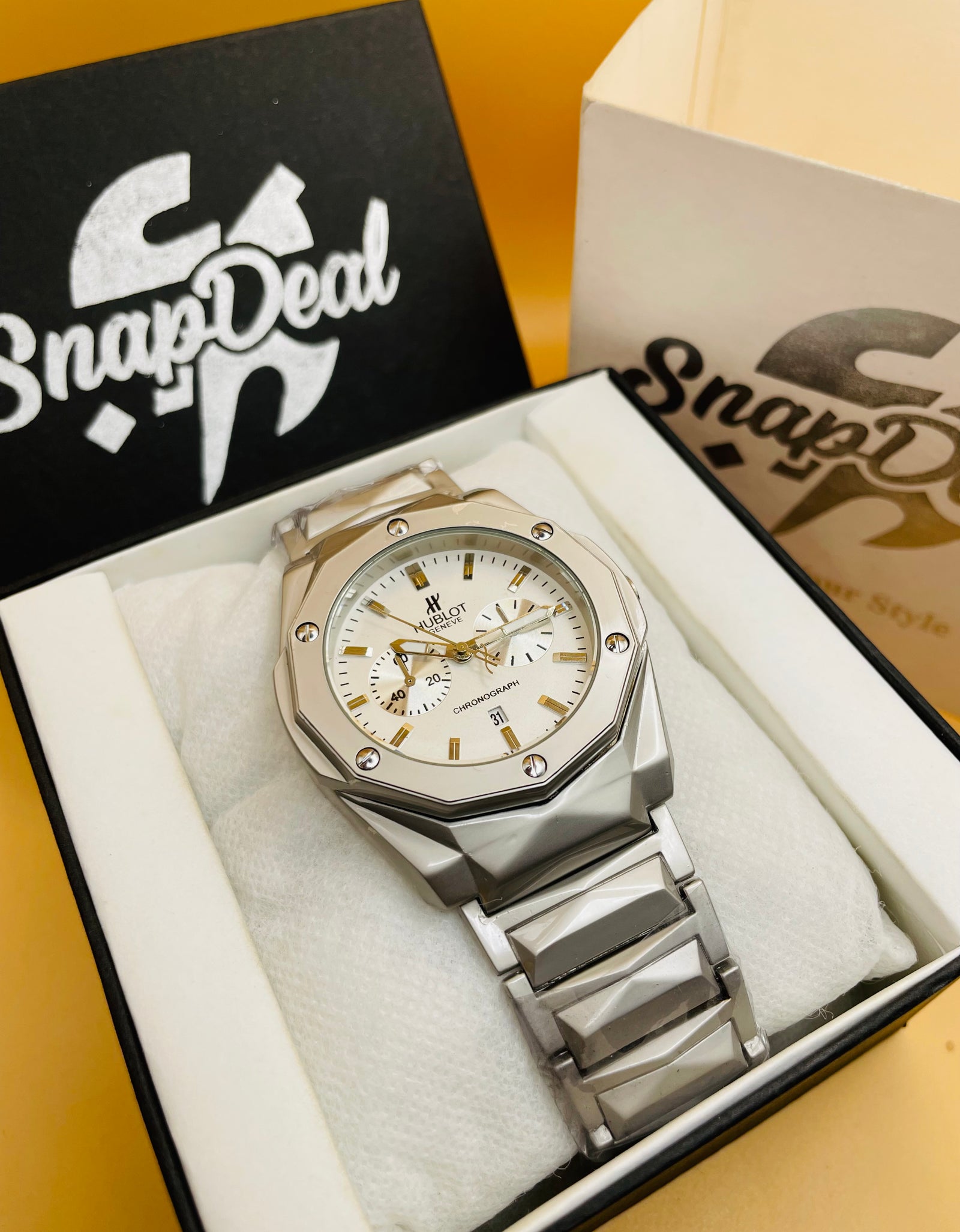 HB Diamond Cut Silver with (White Dial)