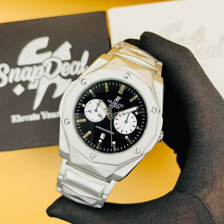HB Diamond Cut Silver with (Black Dial)