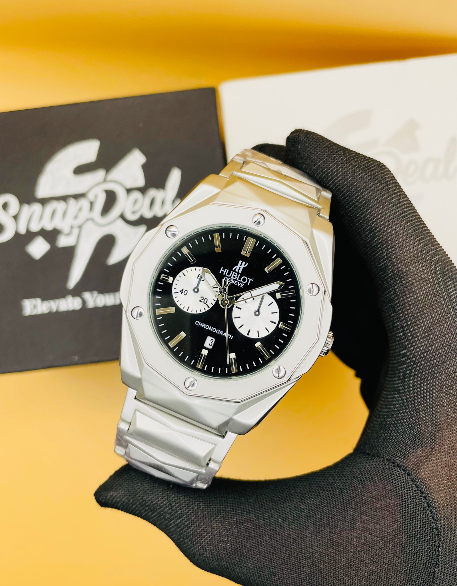 HB Diamond Cut Silver with (Black Dial)