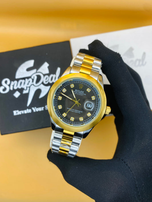 Rolex Stainless Steel 40mm Two Tone Golden-Silver with (Black Dial)
