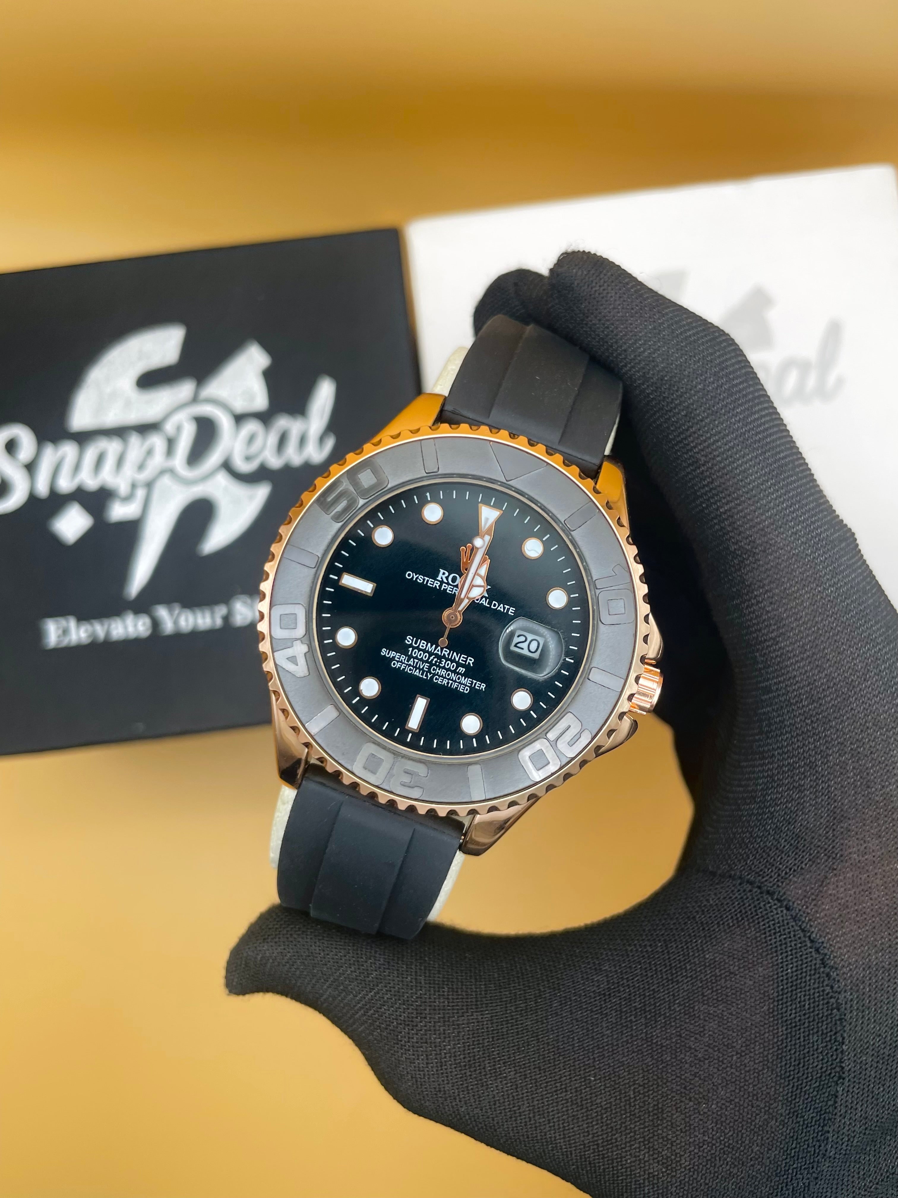 Premium Minimal Gold Black Yacht Master Oyster Watch