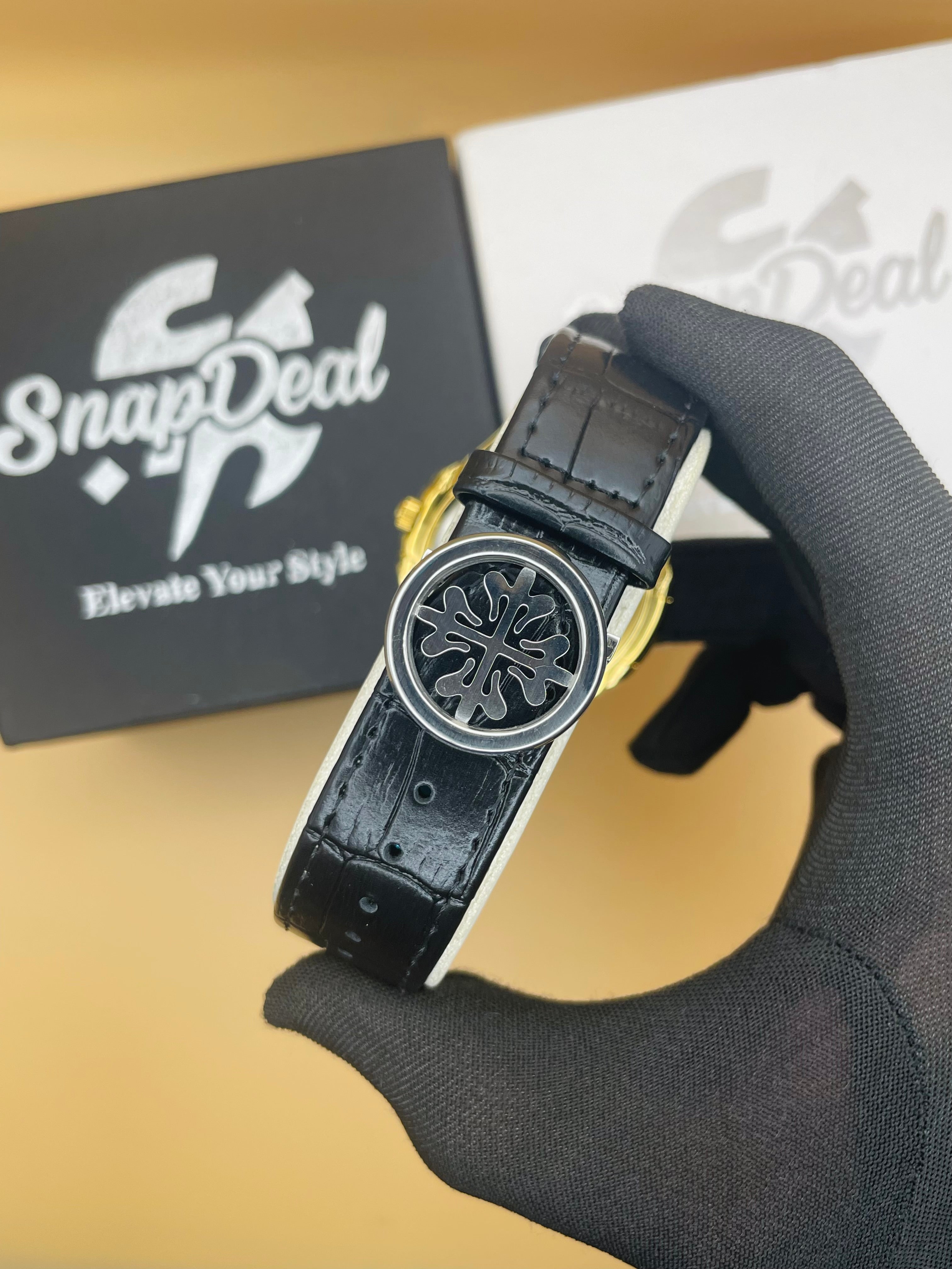 PATEK PHILLIPE Black Leather Strap Master Lock - Dial (Black-Silver)