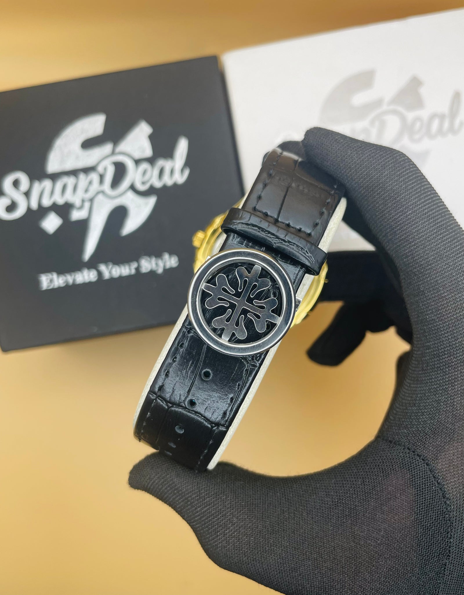 PATEK PHILLIPE Black Leather Strap Master Lock - Dial (Black-Silver)