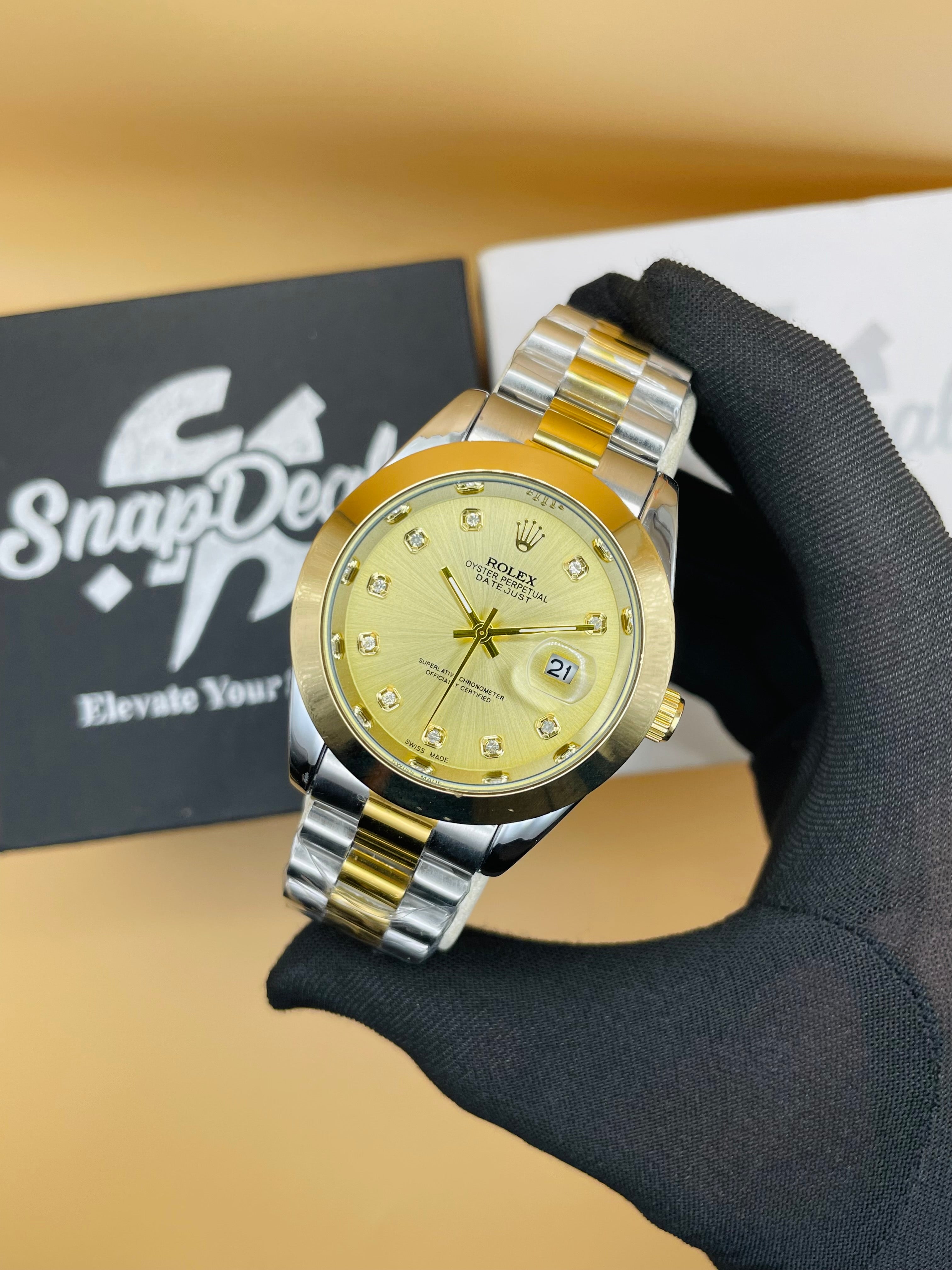 Rolex Stainless Steel 40mm Two Tone Golden-Silver with (Golden Dial)