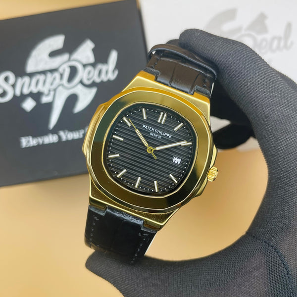 PATEK PHILLIPE Black Leather Strap Master Lock - Dial (Black-Golden)