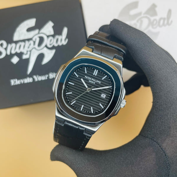 PATEK PHILLIPE Black Leather Strap Master Lock - Dial (Black-Silver)