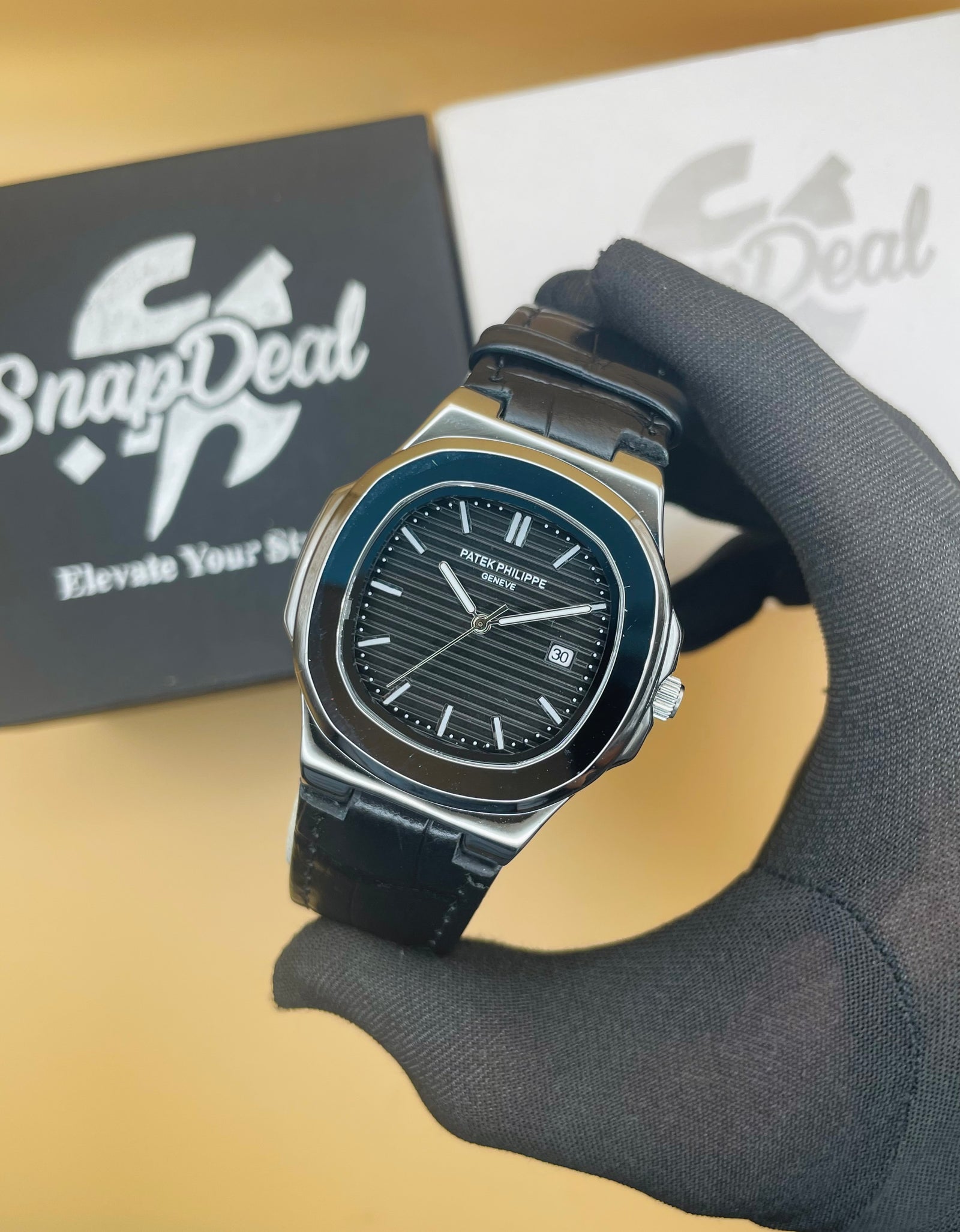 PATEK PHILLIPE Black Leather Strap Master Lock - Dial (Black-Silver)