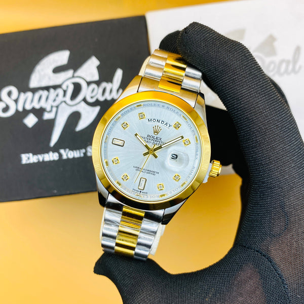 Rolex Stainless Steel 40mm Two Tone Golden-Silver with (White Dial) Day-Date