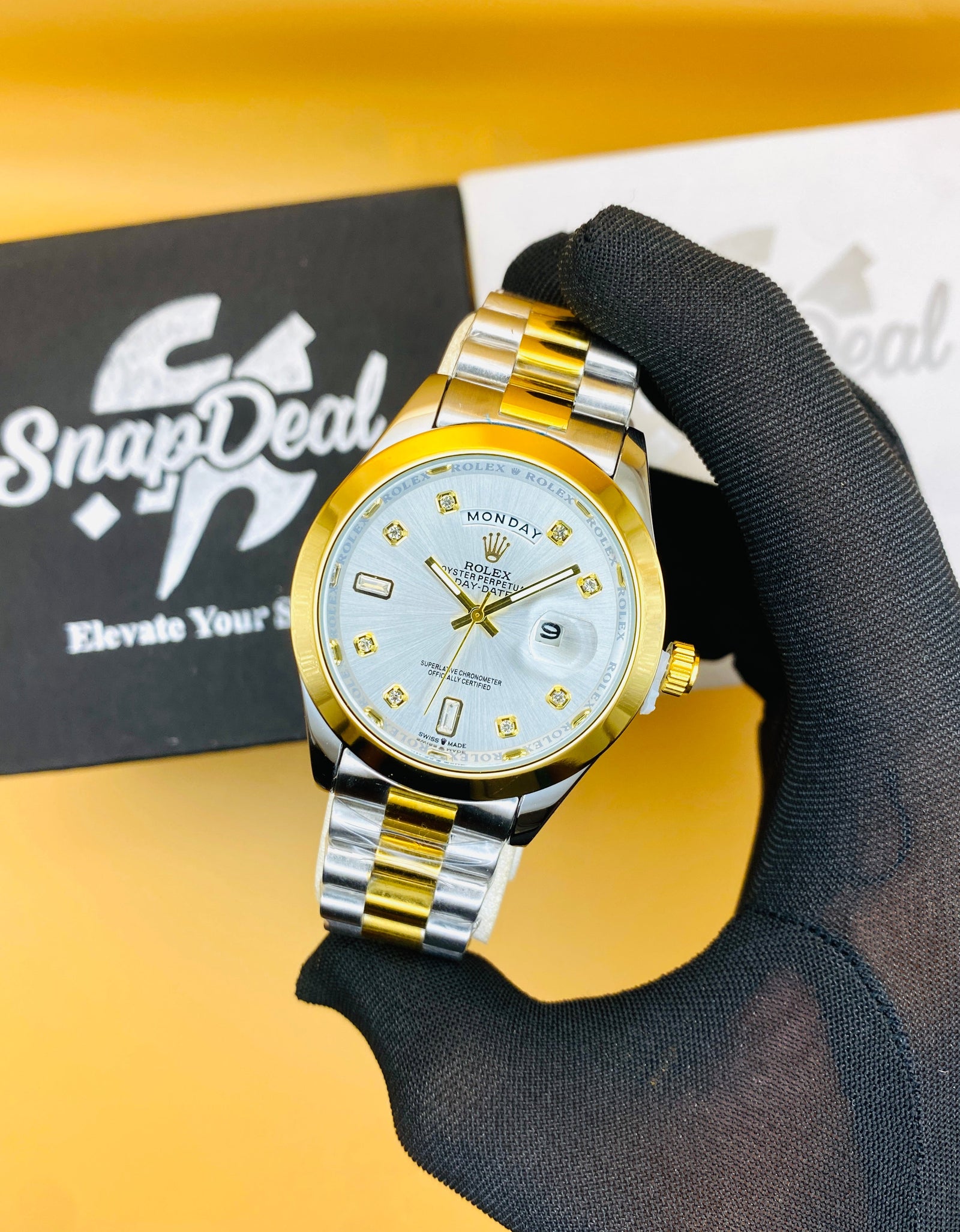 Rolex Stainless Steel 40mm Two Tone Golden-Silver with (White Dial) Day-Date