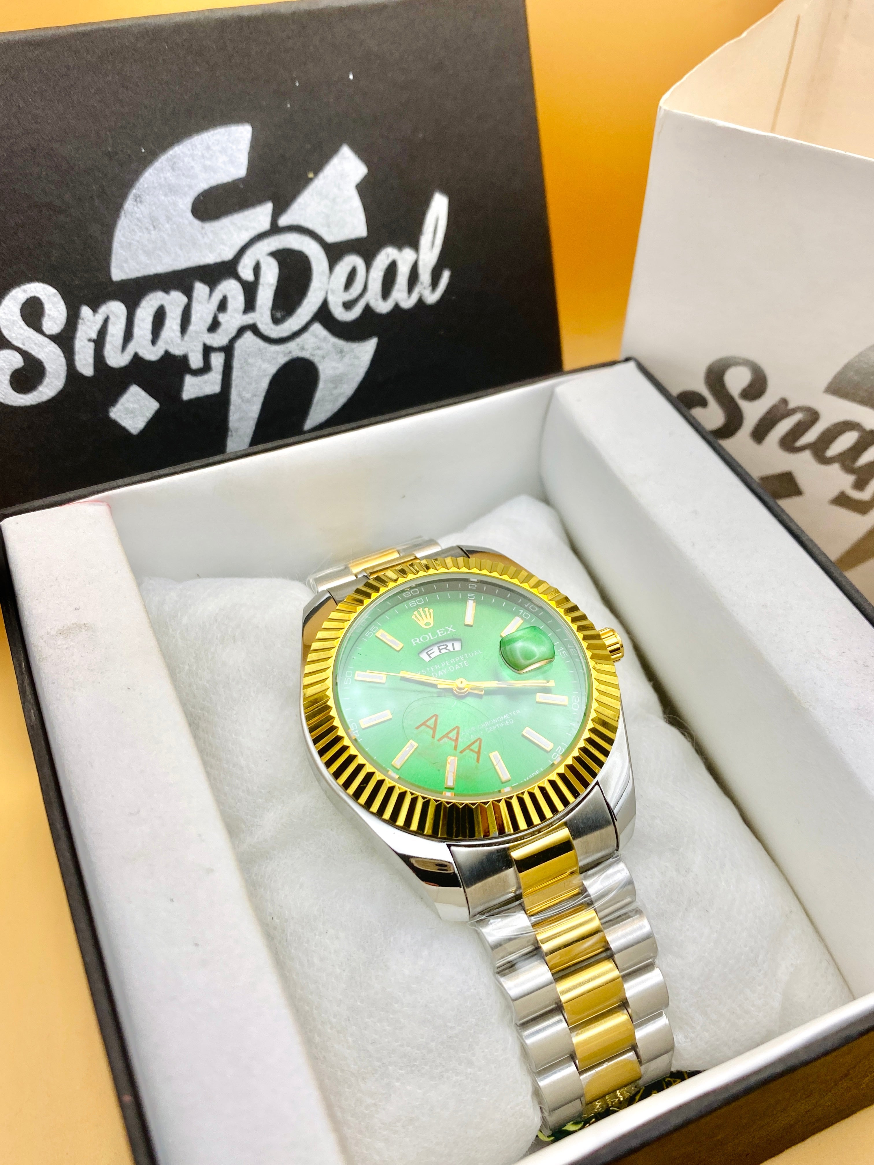 Rolex Stainless Steel 40mm Two Tone Golden-Silver with (Green Dial) Day-Date