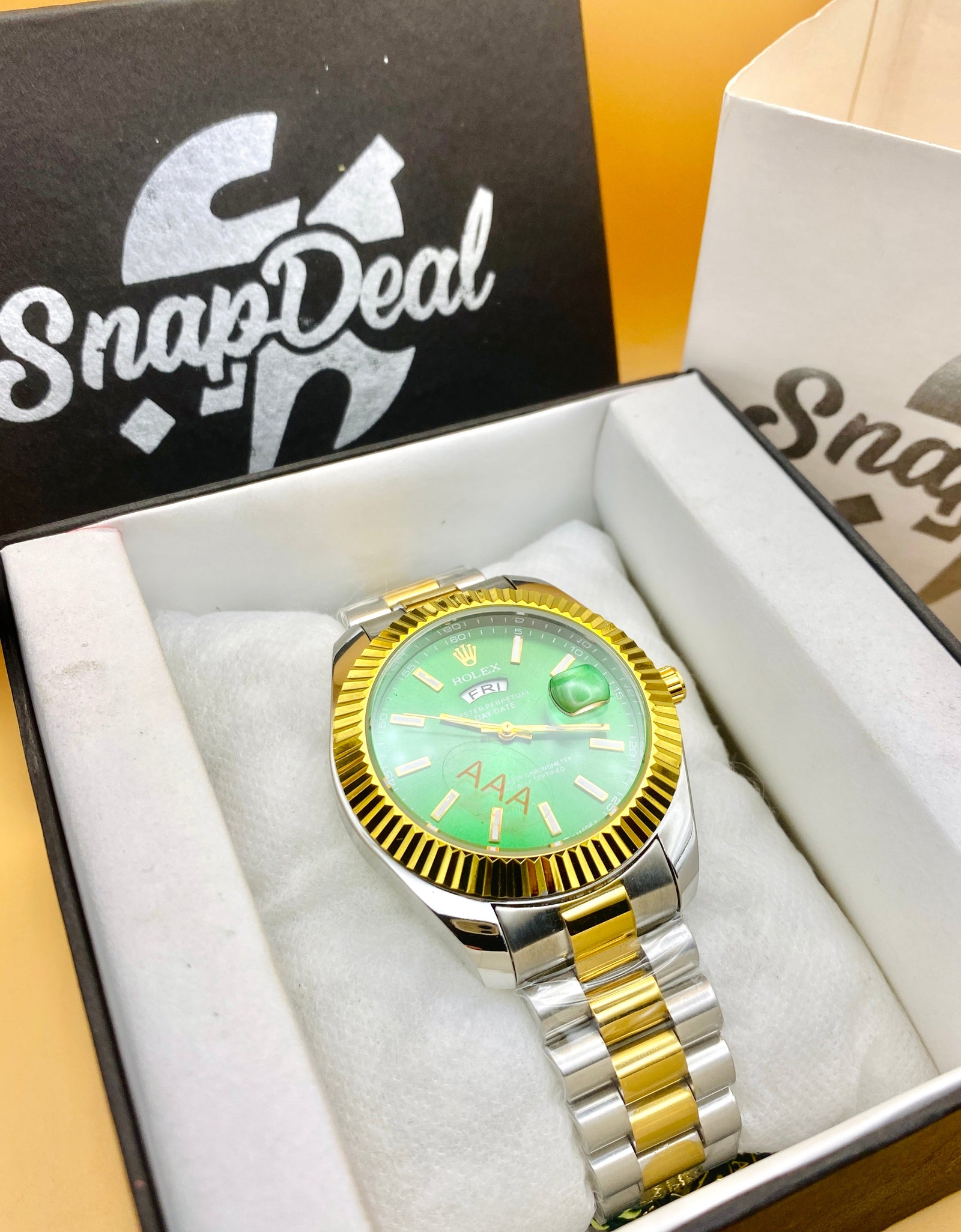 Rolex Stainless Steel 40mm Two Tone Golden-Silver with (Green Dial) Day-Date