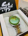 Rolex Stainless Steel Golden Silver with (Green Dial) Diamonds Bezel’s