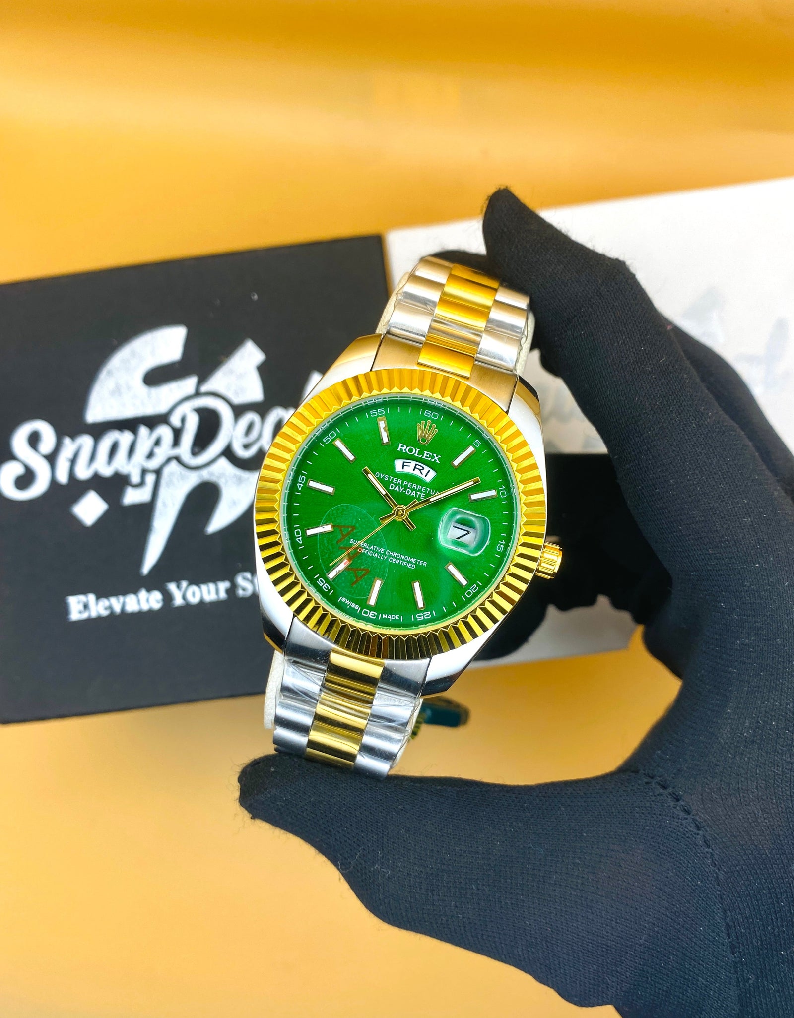 Rolex Stainless Steel 40mm Two Tone Golden-Silver with (Green Dial) Day-Date