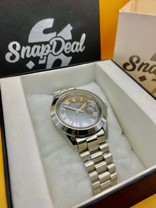 Rolex Stainless Steel Silver with (Black Roman Dial)