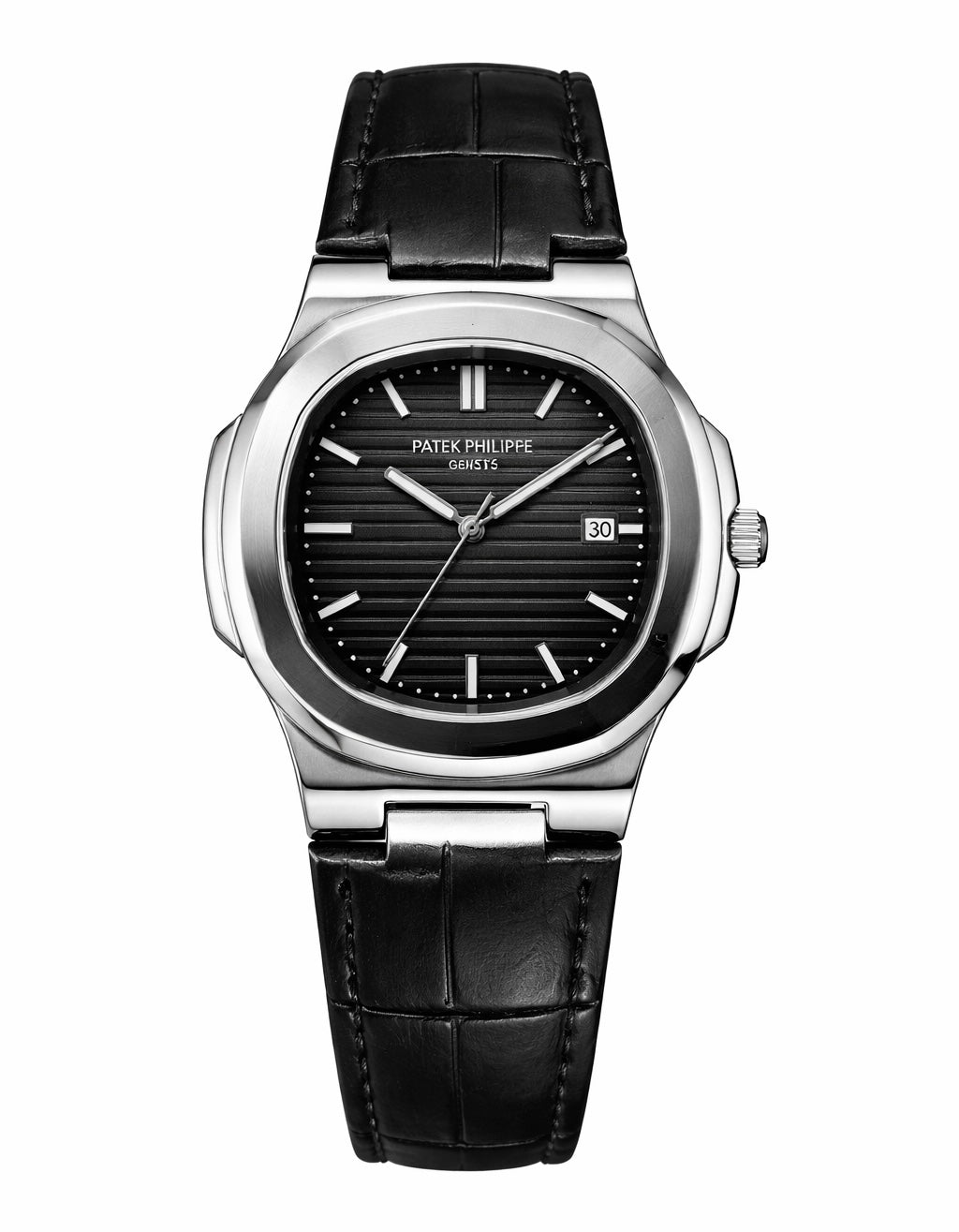 PATEK PHILLIPE Black Leather Strap Master Lock - Dial (Black-Silver)