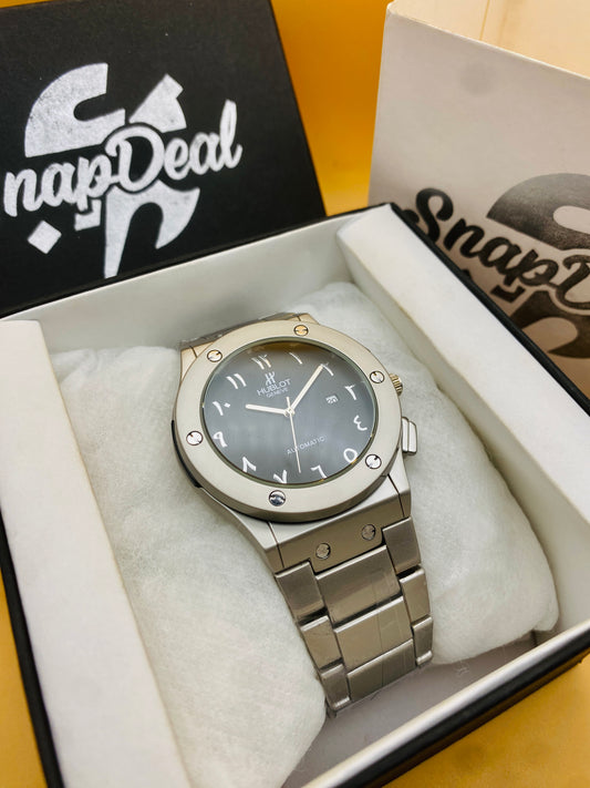 Hublot Silver with (Black Arabic Dial)