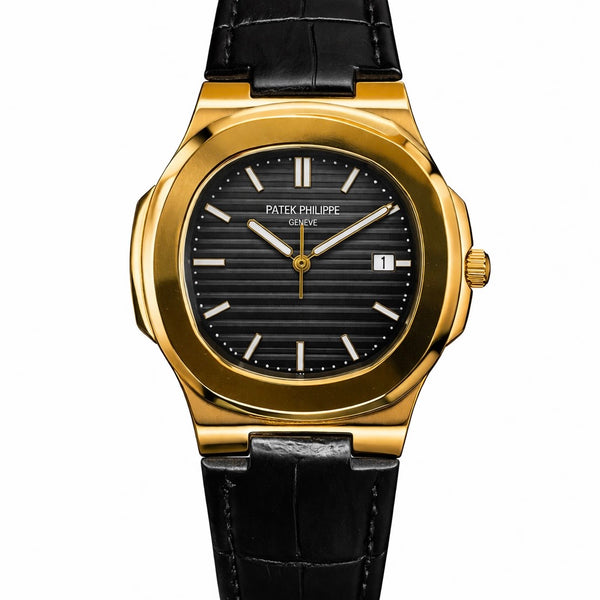 PATEK PHILLIPE Black Leather Strap Master Lock - Dial (Black-Golden)