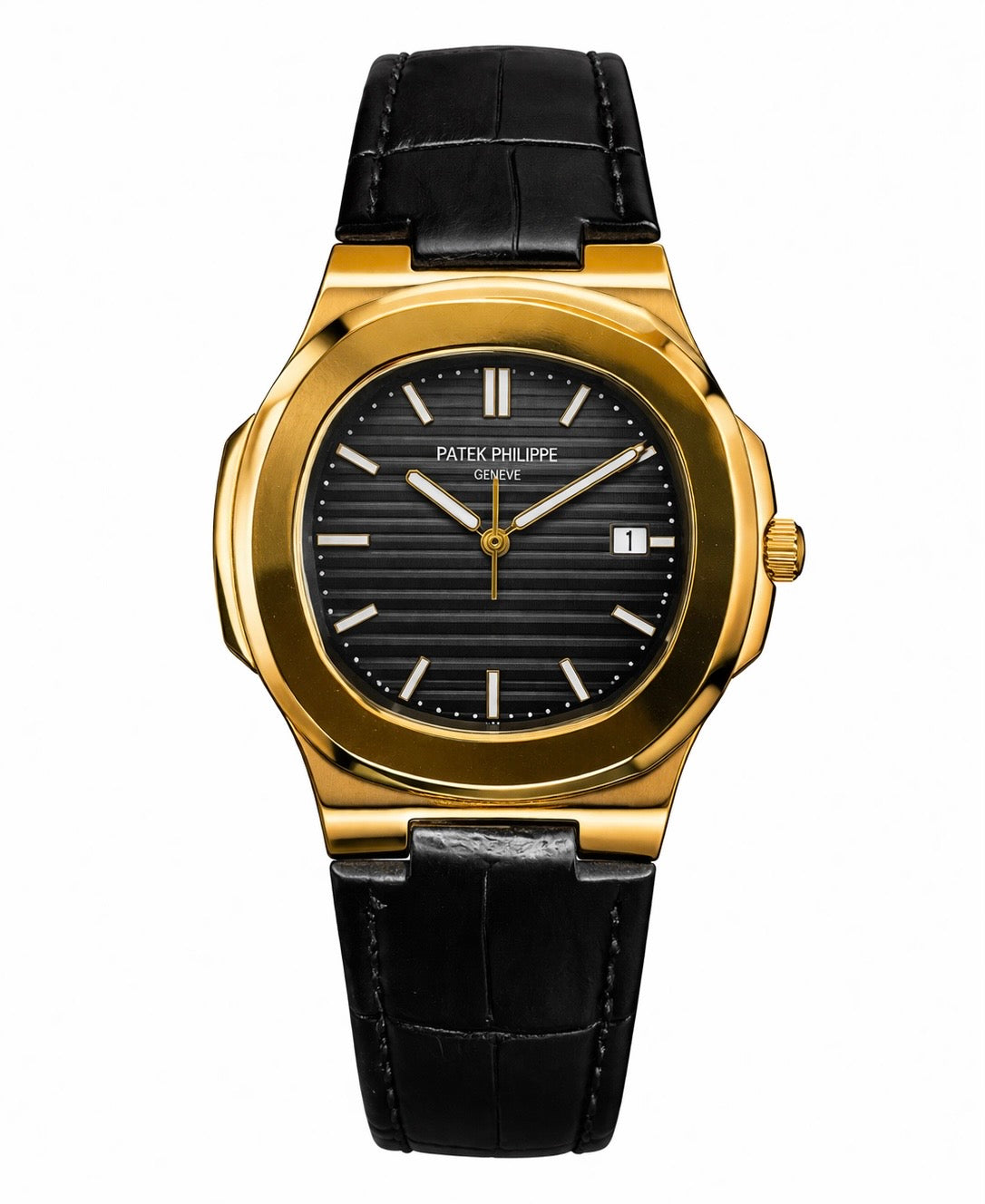 PATEK PHILLIPE Black Leather Strap Master Lock - Dial (Black-Golden)