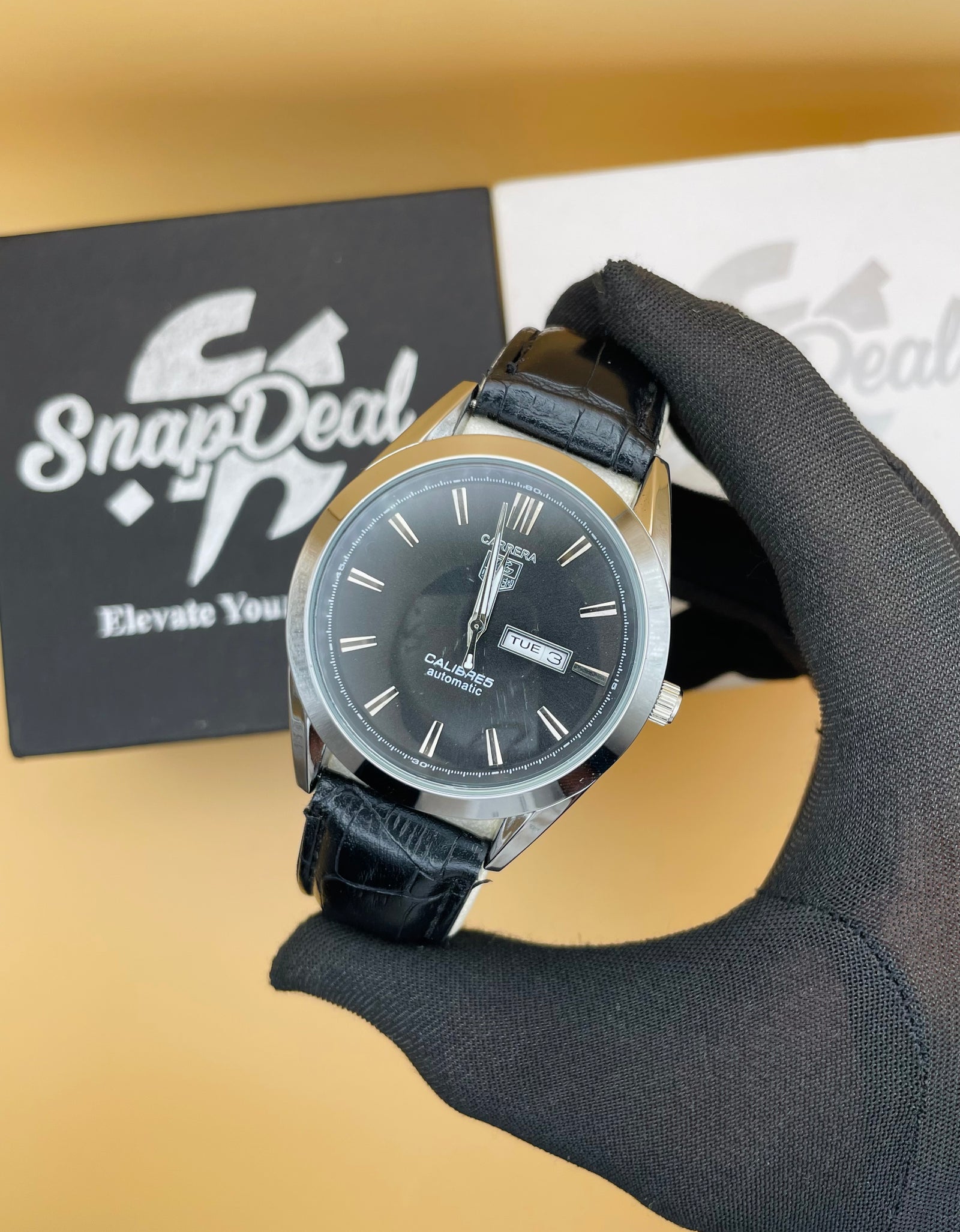 Tag Caliber 5 Black Leather Strap