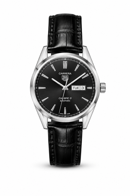 Tag Caliber 5 Black Leather Strap