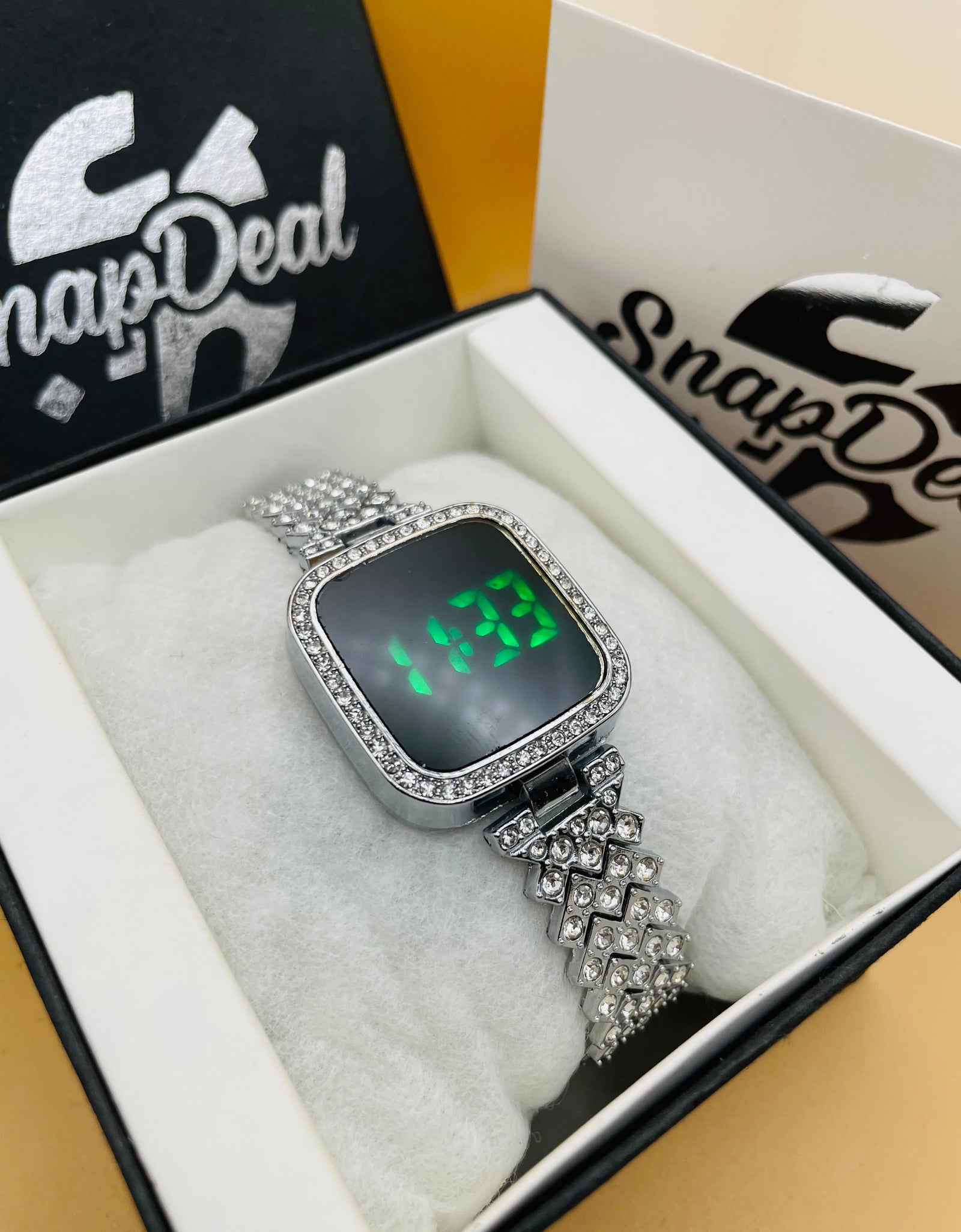 Exclusive Crystal-Embedded Digital Watch with Luxury Bracelet Design (Silver)