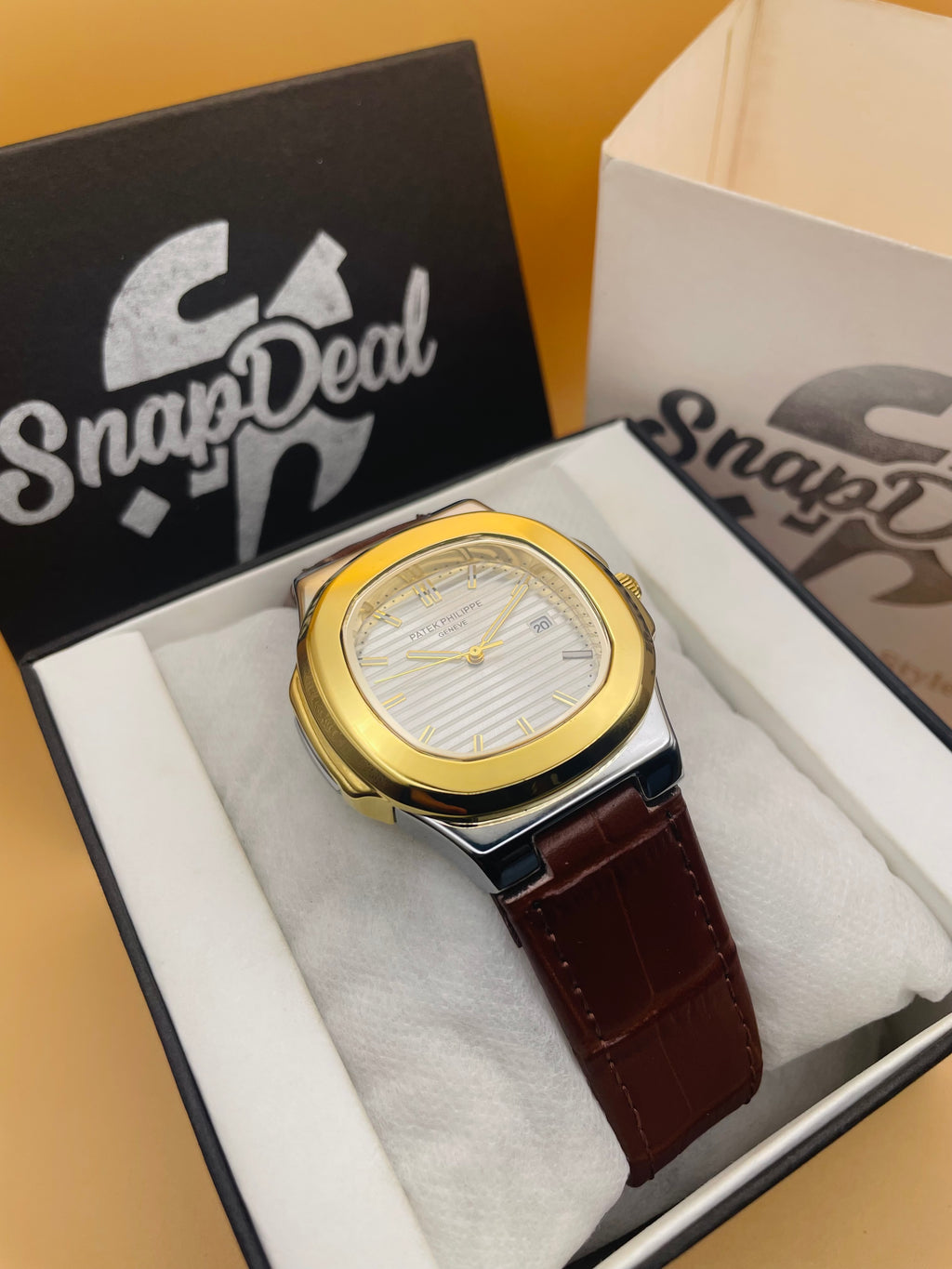PATEK PHILLIPE Brown Leather Strap Master Lock - Dial (Golden-White)
