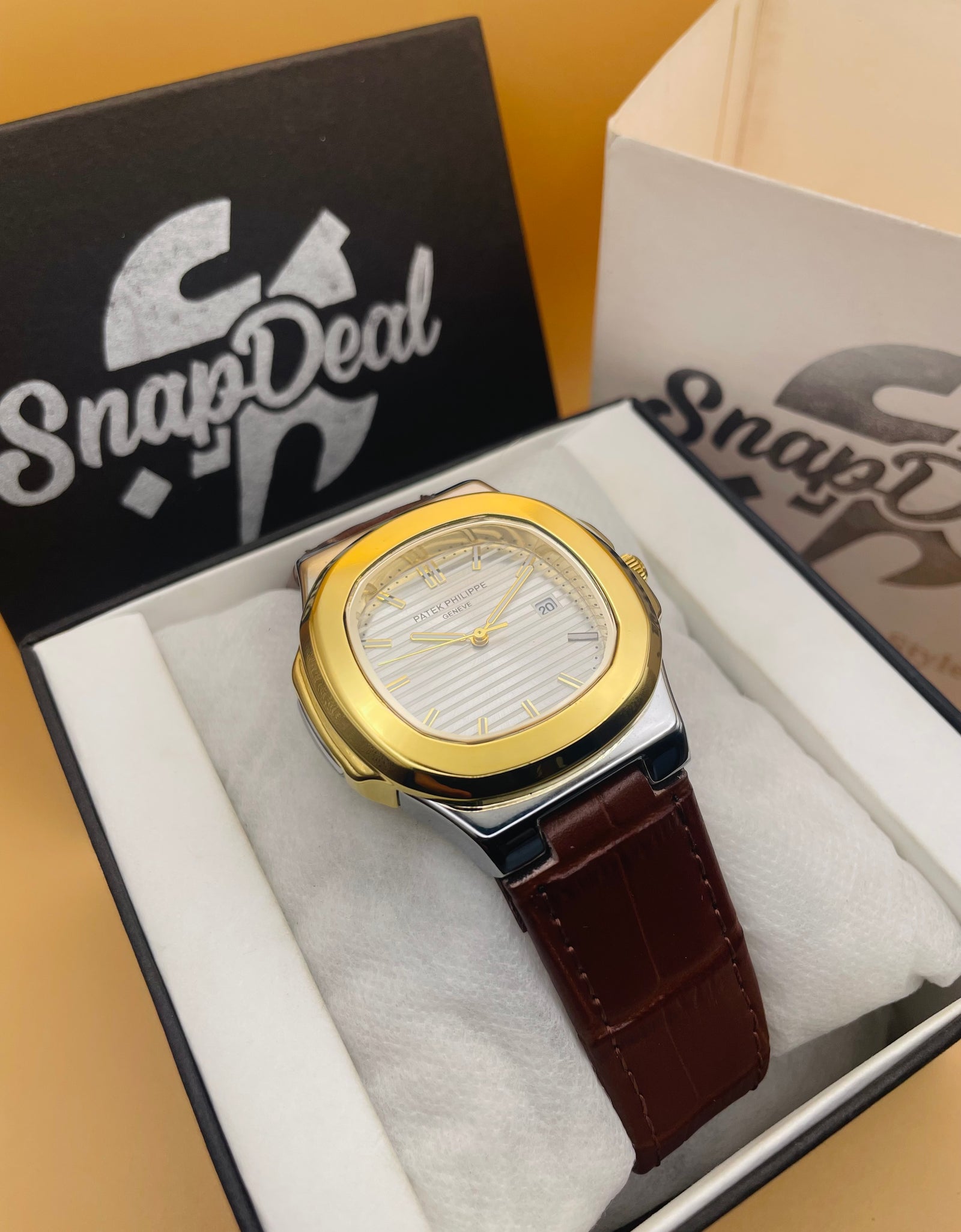 PATEK PHILLIPE Brown Leather Strap Master Lock - Dial (Golden-White)
