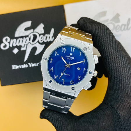 Hublot Silver with (Blue Arabic Dial)