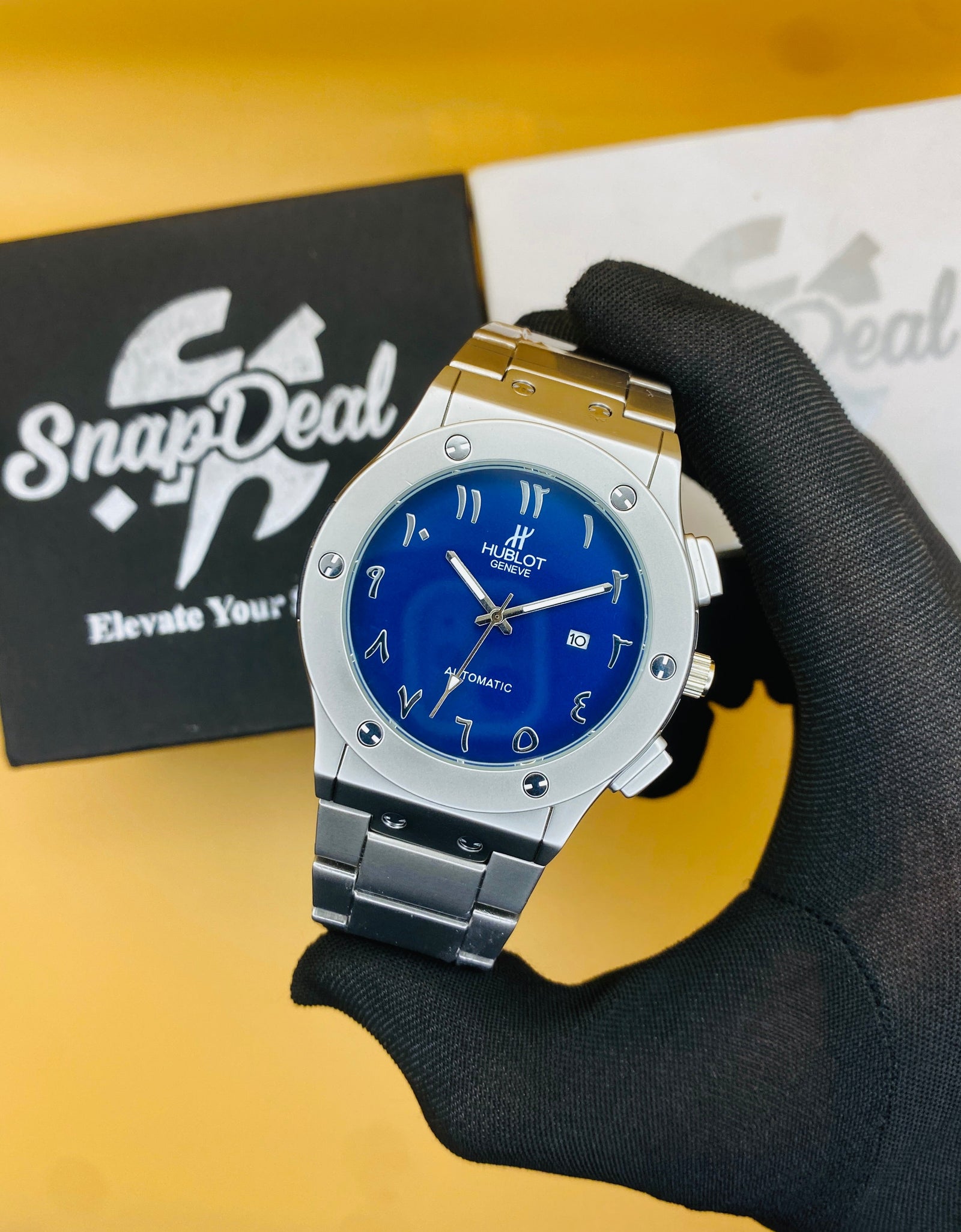 Hublot Silver with (Blue Arabic Dial)