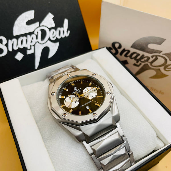 HB Diamond Cut Silver with (Black Dial)