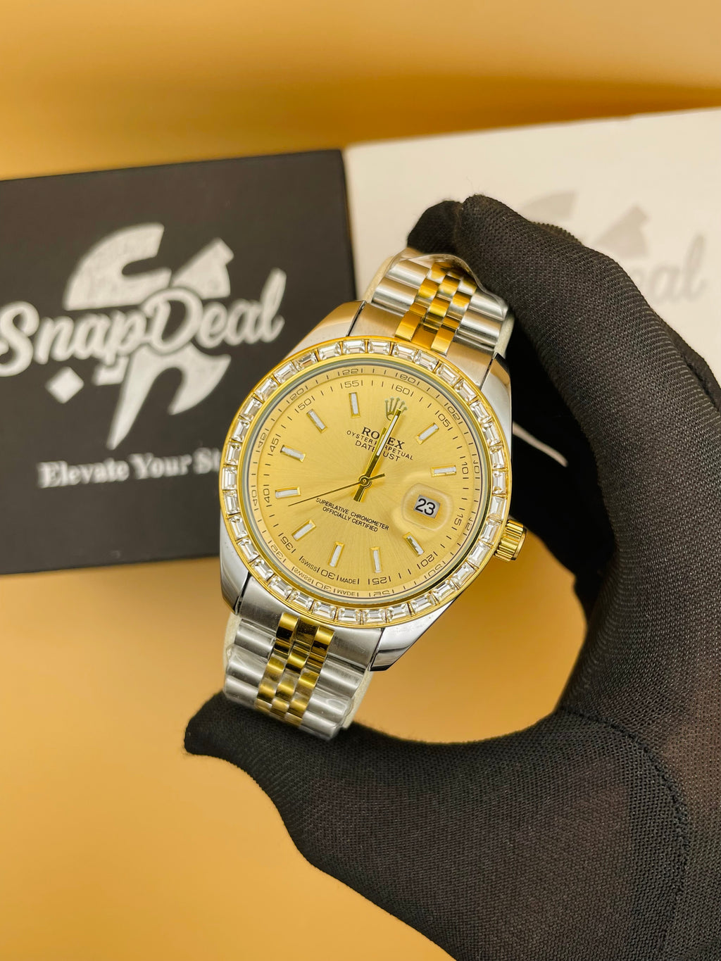RLX Golden Silver with (Golden Dial) Diamonds Bezel