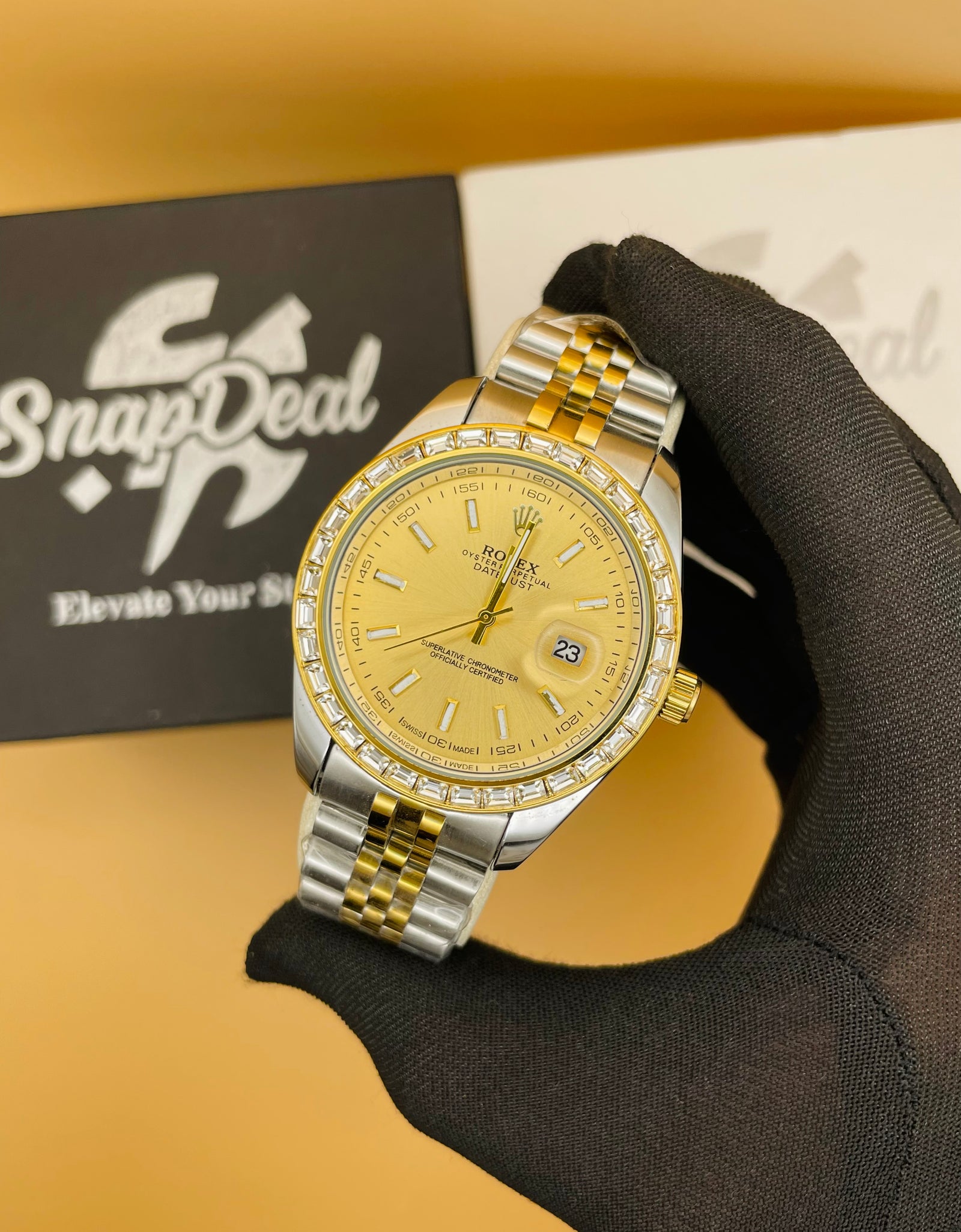 RLX Golden Silver with (Golden Dial) Diamonds Bezel