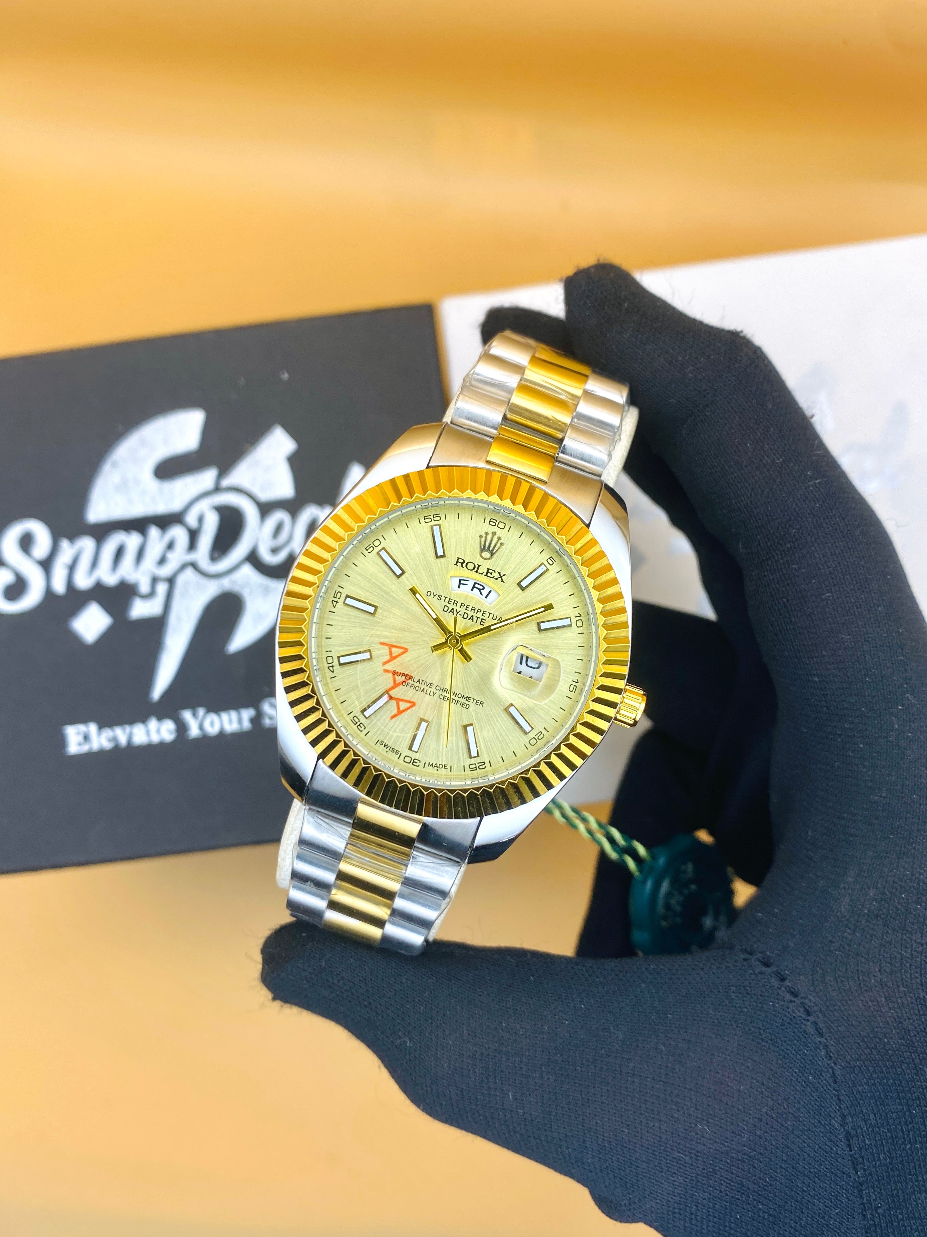 Rolex Stainless Steel 40mm Two Tone Golden-Silver with (Golden Dial) Day-Date