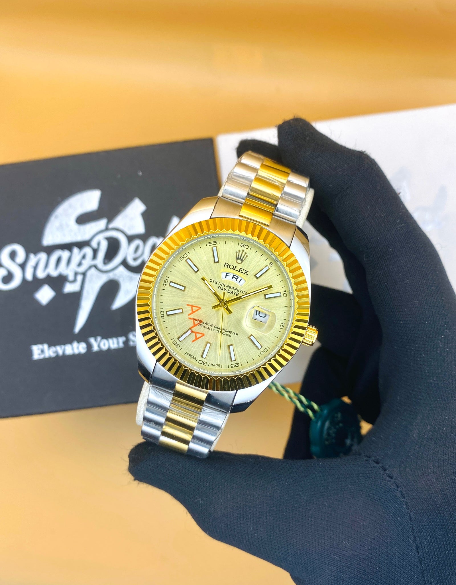 Rolex Stainless Steel 40mm Two Tone Golden-Silver with (Golden Dial) Day-Date