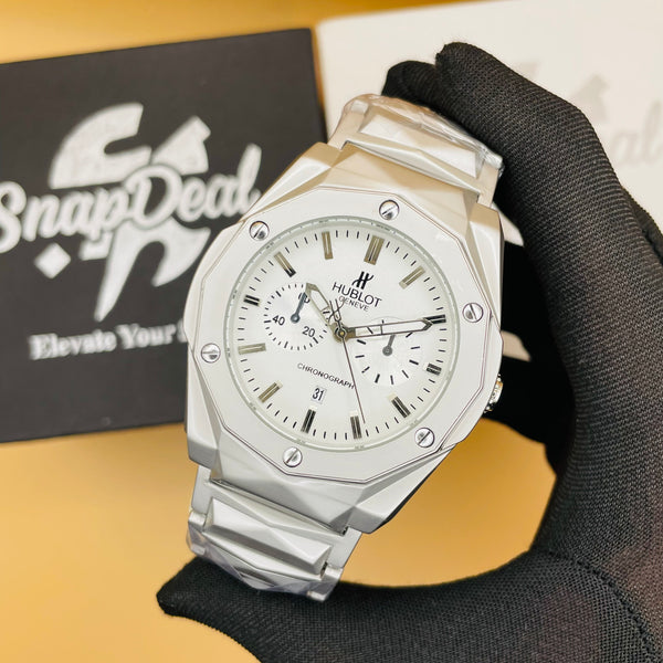 HB Diamond Cut Silver with (White Dial)