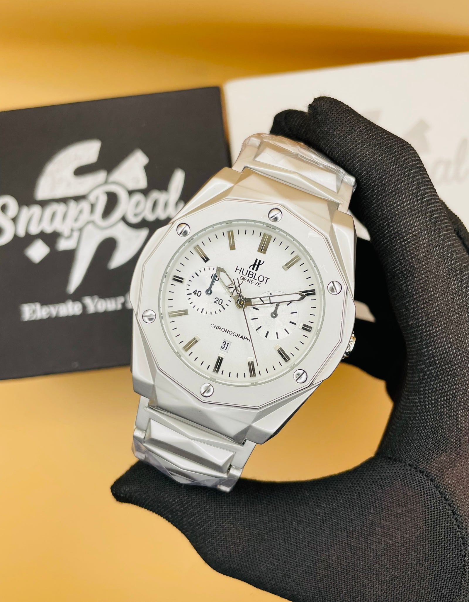 HB Diamond Cut Silver with (White Dial)