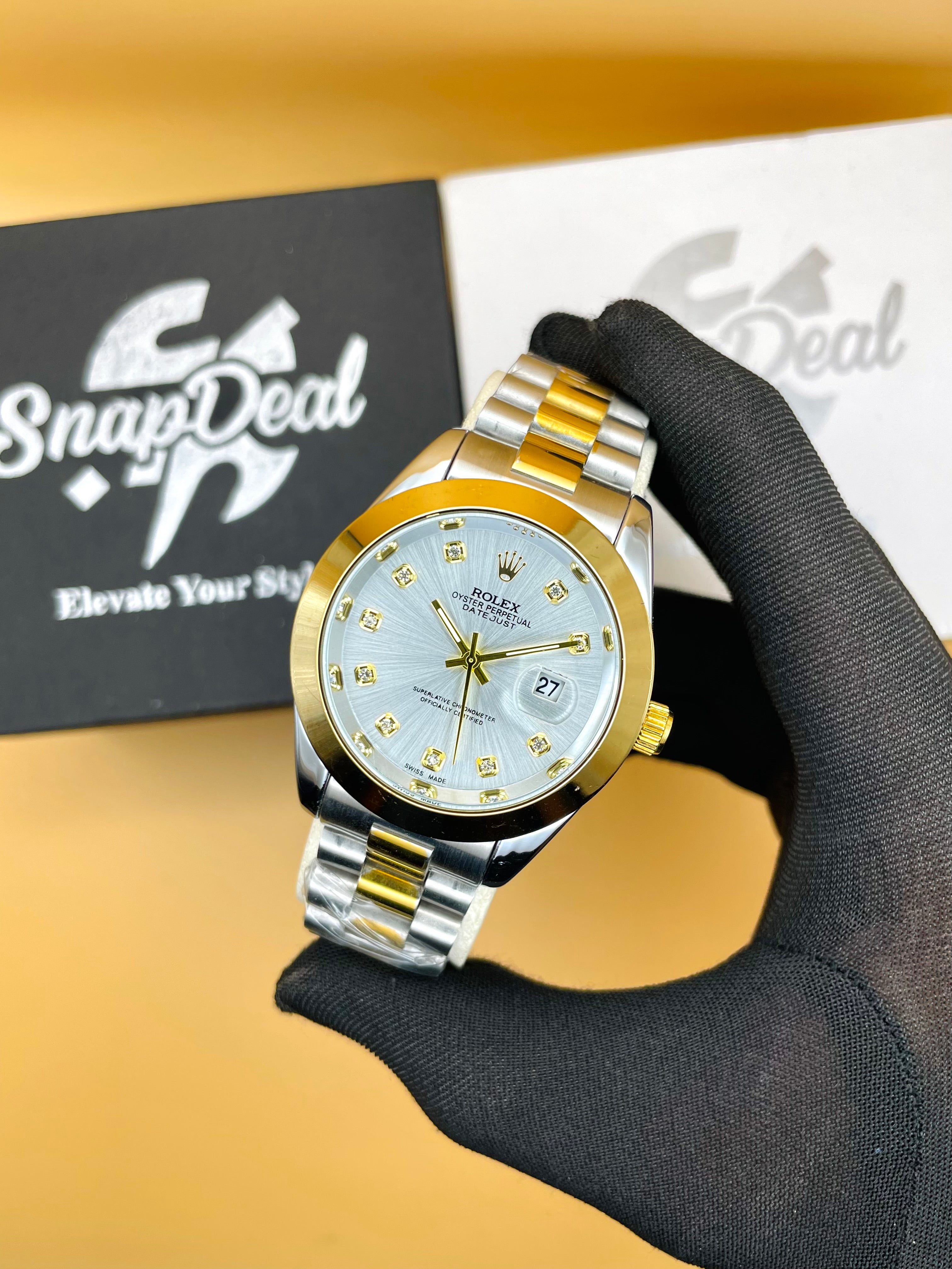 Rolex Stainless Steel 40mm Two Tone Golden-Silver with (White Dial)