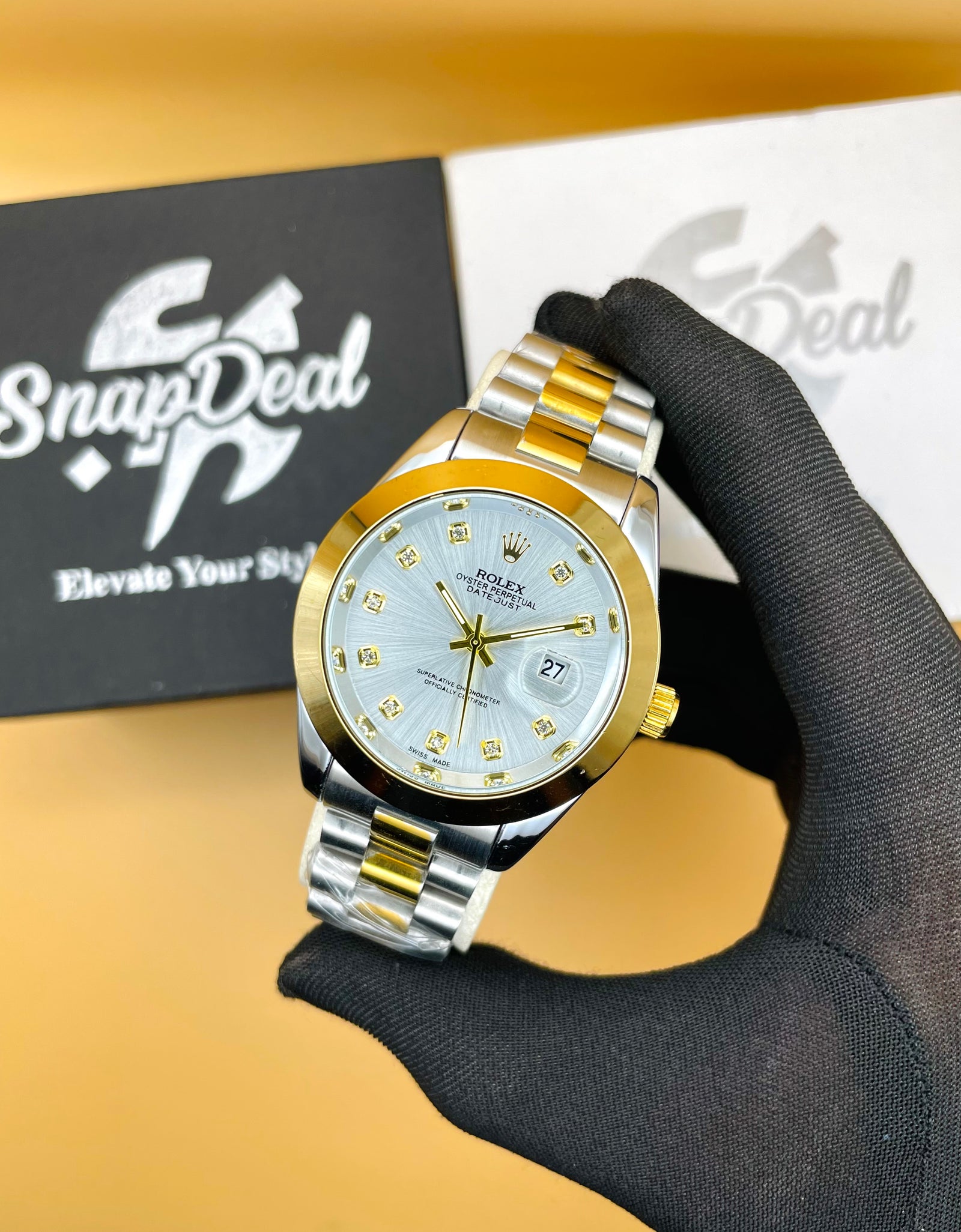 Rolex Stainless Steel 40mm Two Tone Golden-Silver with (White Dial)