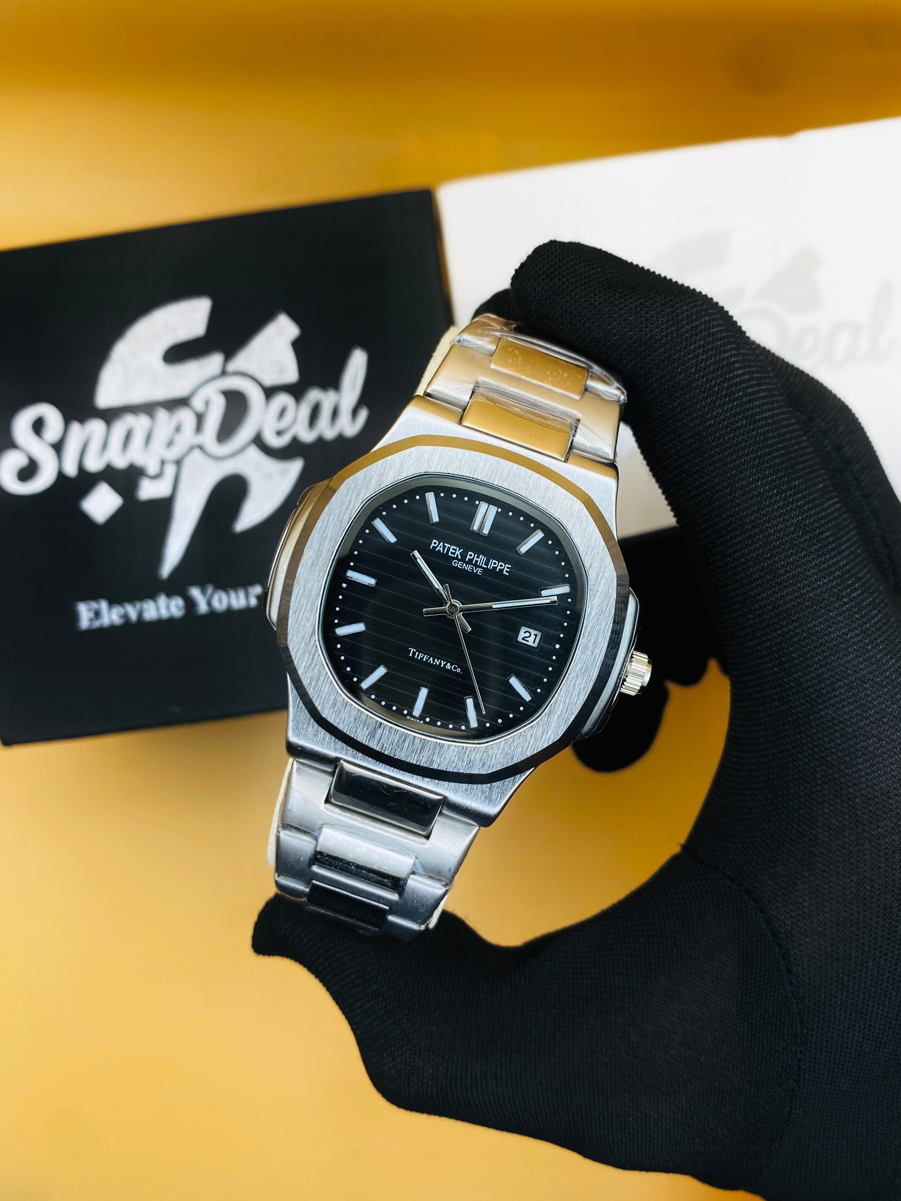 Patek Philippe Geneve Silver with (Black Dial)