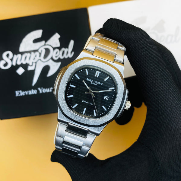 Patek Philippe Geneve Silver with (Black Dial)