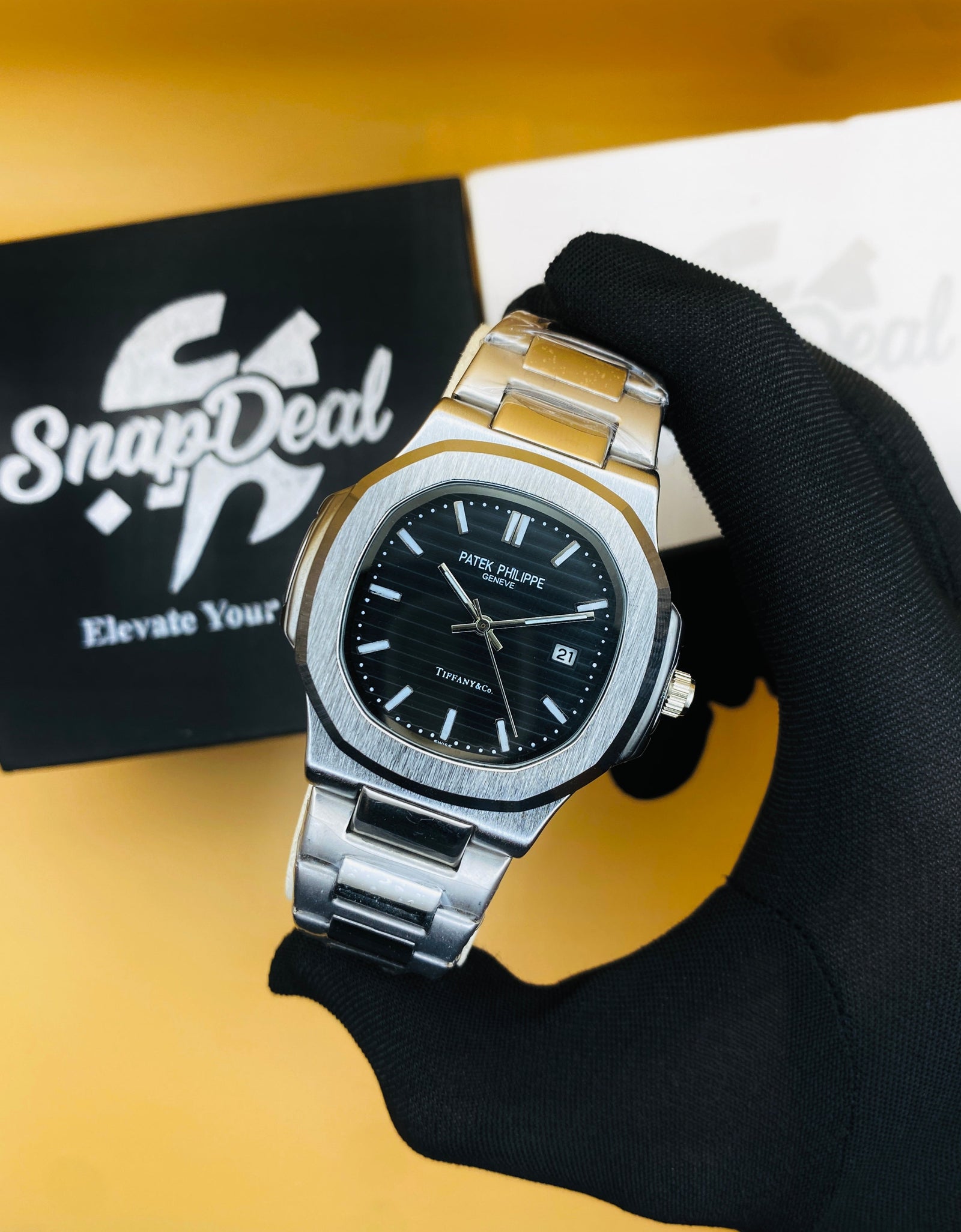 Patek Philippe Geneve Silver with (Black Dial)