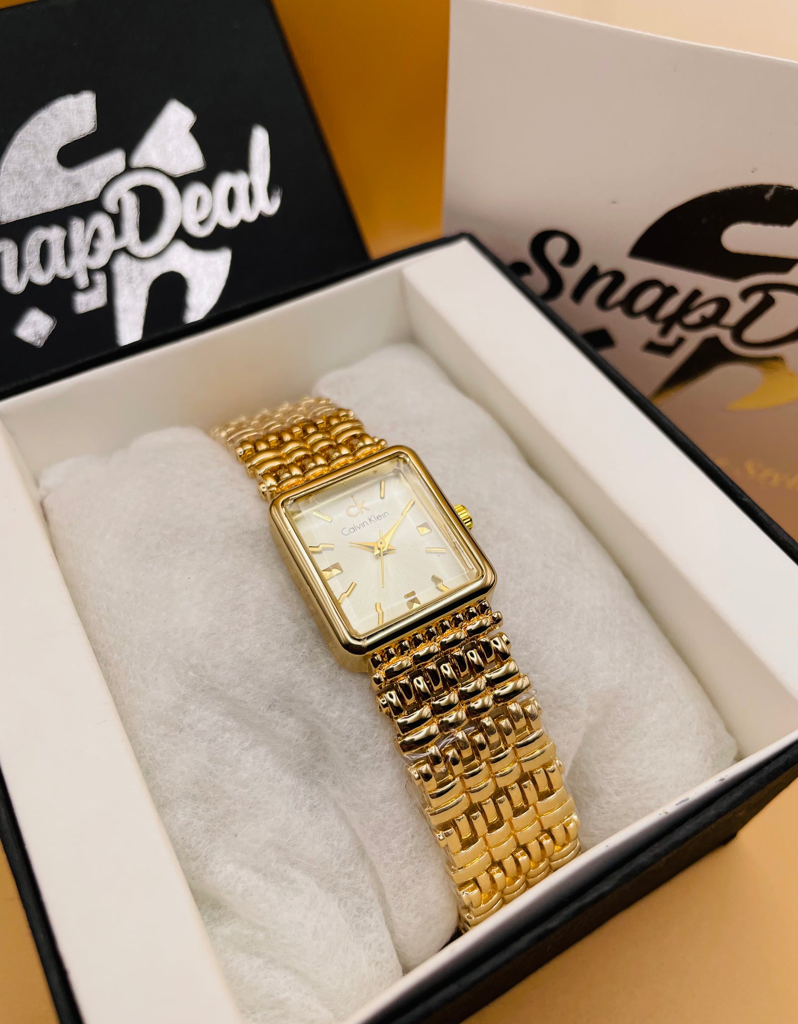CK - Golden Rectangular Dial Bracelet Watch